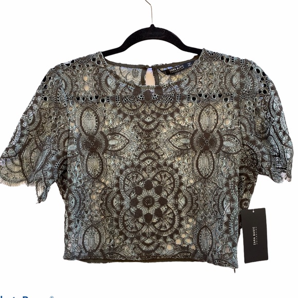 Zara Tops - Zara Green Lace Floral Crop Top M